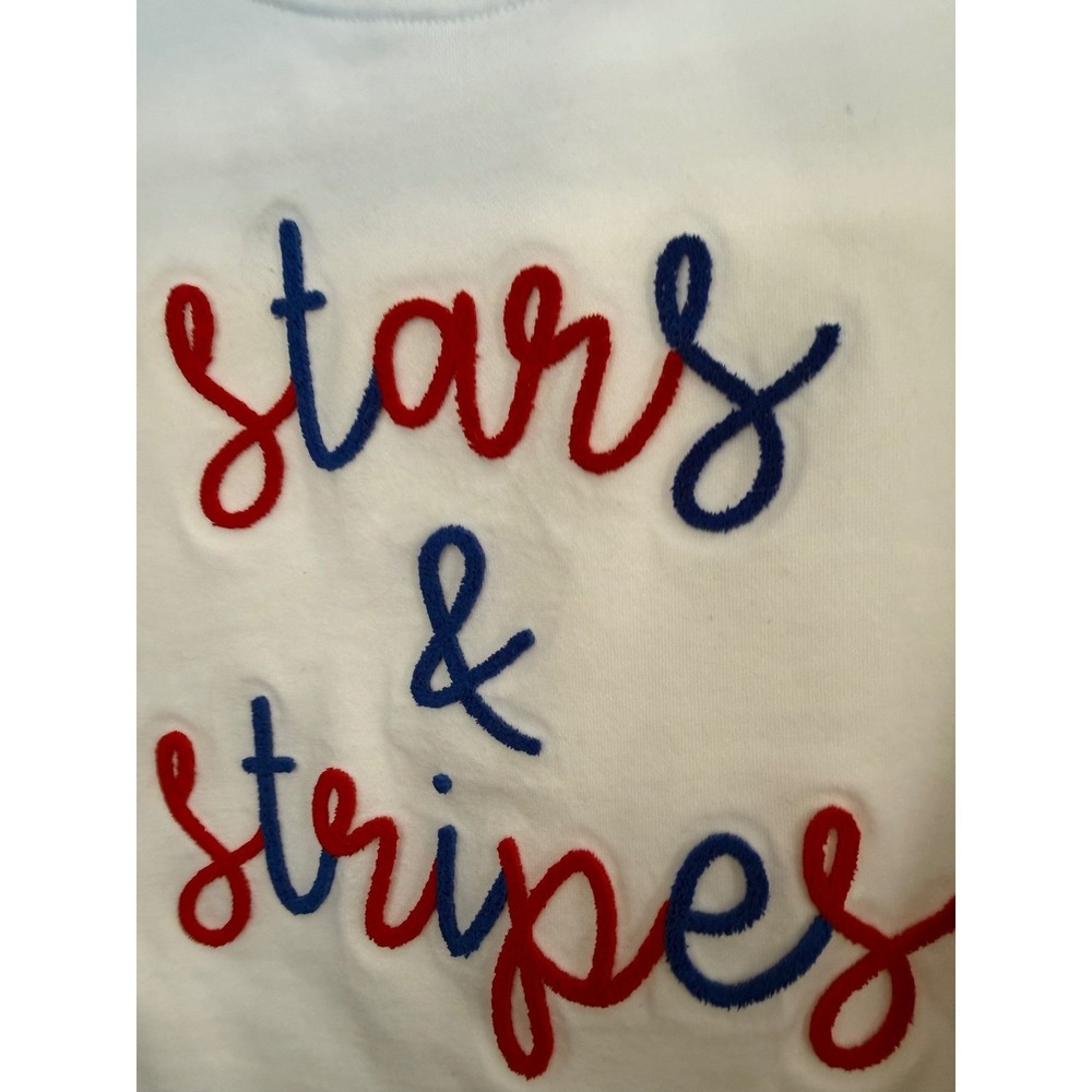 White Stars and Stripes Puff Sleeve Lg T-shirt sequins 4th of July America 250 - Picture 3 of 5